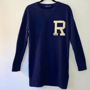 Ralph Lauren POLO “Varsity Letter” Sweatshirt Dress-Navy-Sz XS-Oversized